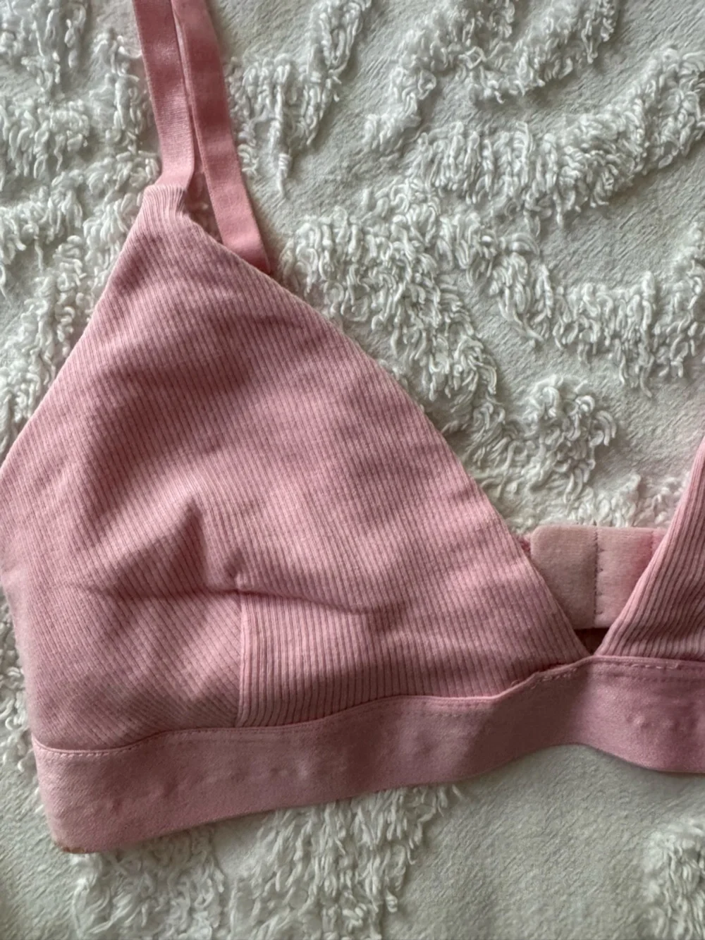 H & M Triangle Bra Top Ribbed Cotton Lined Pink Size M NWT - Picture 2 of 5